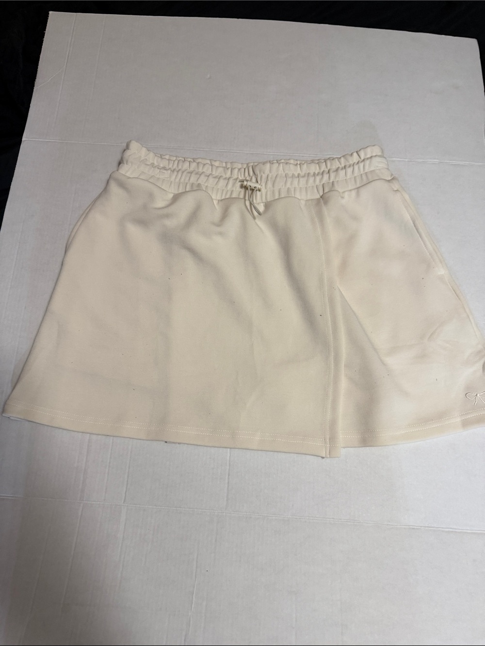 Simply Southern Cream Drawstring Elastic Waist Mini Skirt With Shorts Under